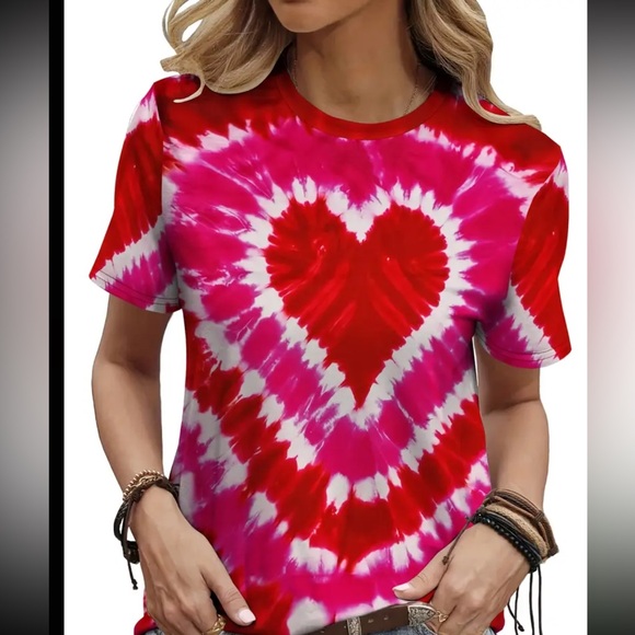 Red Tie-Dye Heart Women's Top - Picture 1 of 5